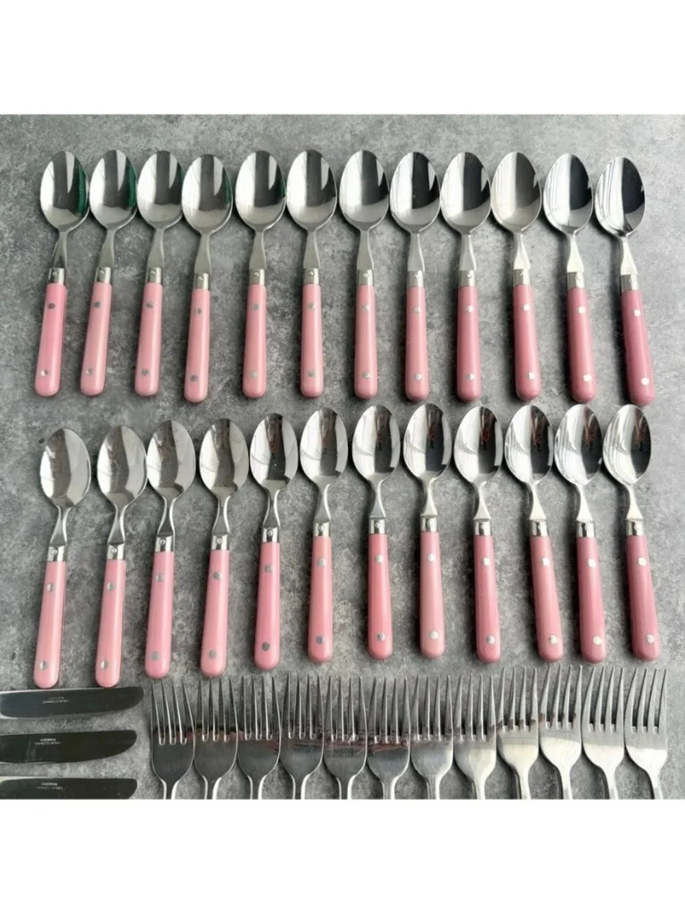 Carnival Stainless Flatware Korea Pink Handle Service For 12 Set Of 60 Pieces